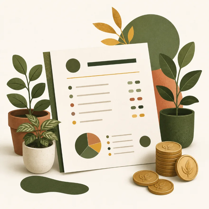 Illustration&nbsp;: une estimation budgétaire claire, plantes et pièces de monnaie