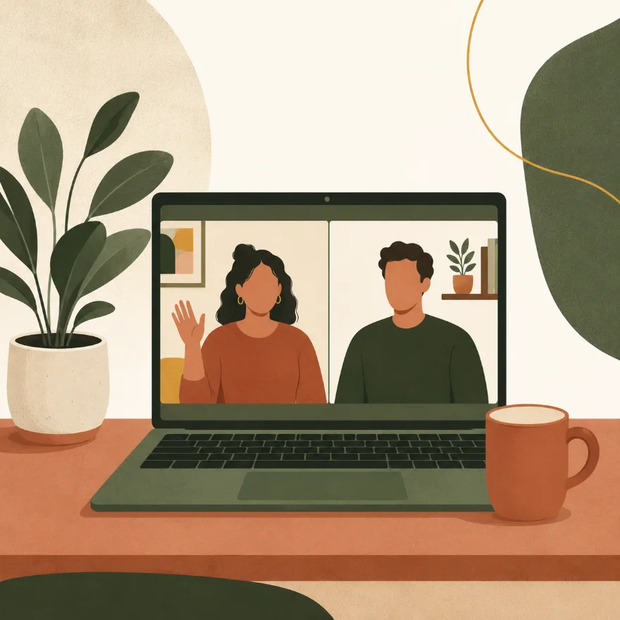 Illustration&nbsp;: une visioconférence chaleureuse sur un ordinateur portable