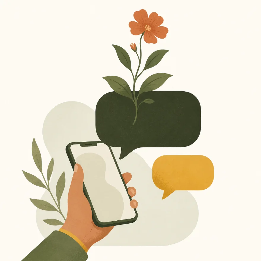 Illustration&nbsp;: une conversation sur téléphone d'où fleurit une réponse
